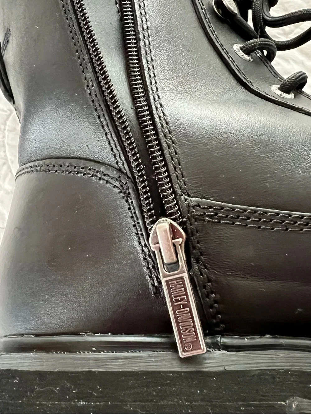 Harley-Davidson Black Leather Lace-Up Side-Zip Moto Boots Bikercore Rugged